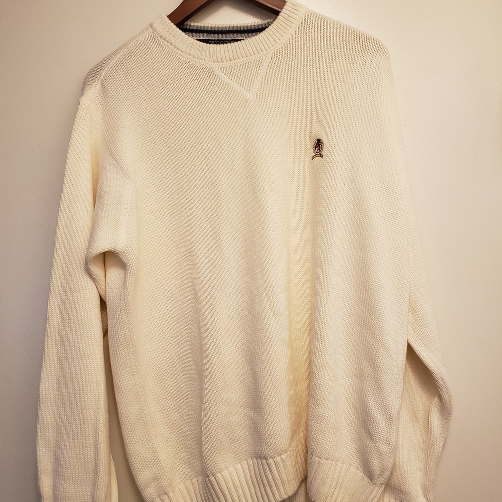 Tommy Hilfiger Men's Size SMALL Cotton Cream Sweater VINTAGE